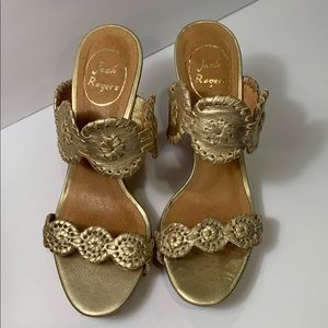 Jack Rogers Women's Lauren Metallic Leather Cork Wedge Sandal • Size 6.5